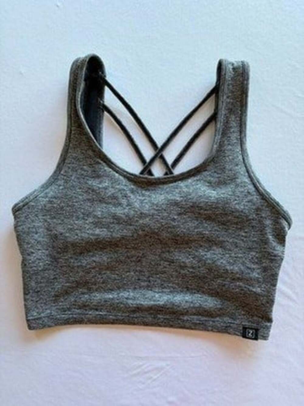 Zyia Active Sports Bra Womens Heather Gray Strappy Cross Back Crop Top Size S